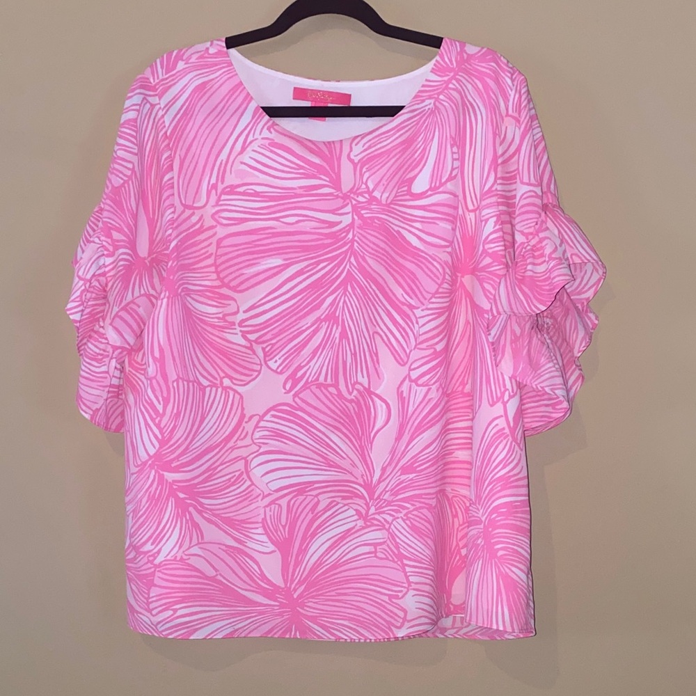 Lilly Pulitzer Pink and White Leaf Print Blouse